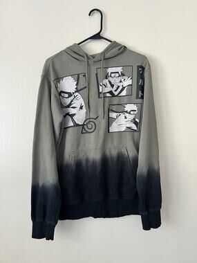Y2K Naruto Shippuden 2002 Dip Dye Olive Green Black Hoodie Mens Size S Anime
